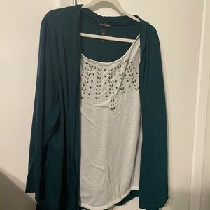 Faux cardigan green top with stud detail